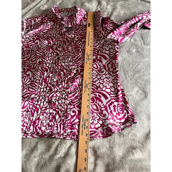 Chico's womens size 3 shirt magenta/silver satin button-up long sleeves - Picture 4 of 8